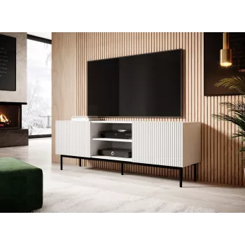 PAFOS RTV spintelė ant juodas plieninis rėmas 150x40x60 cm baltas matinis
