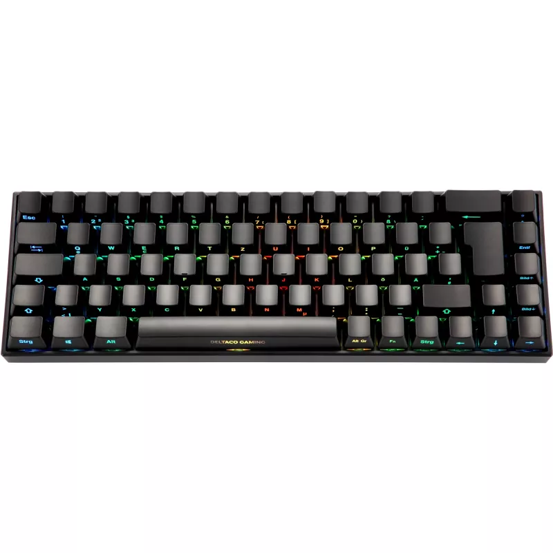 Deltaco GAM-100-DE - 65% - USB + Bluetooth - mechaniniai jungikliai - QWERTZ - RGB LED - juoda