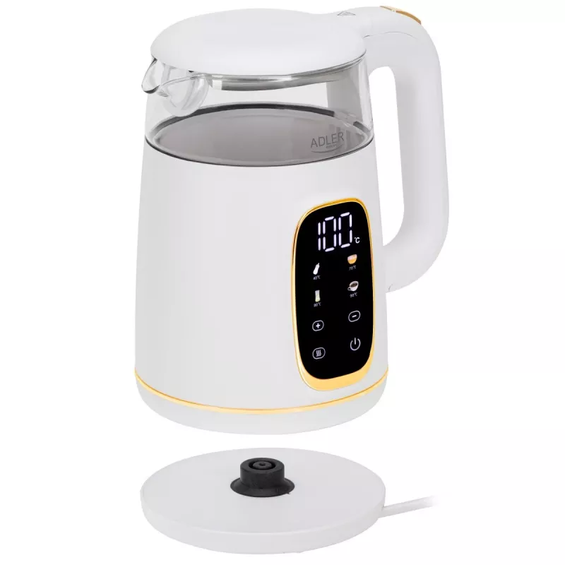 Elektrinis virdulys Adler AD 1305WG – 1,7 l, 2200 W, stiklas/plastikas, baltas/auksinis/permatomas