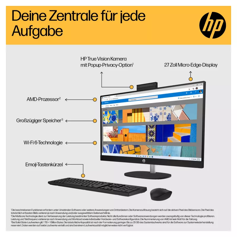 HP 27-cr0471ng All-in-One kompiuteris – Ryzen 7 7730U, 16 GB RAM, 512 GB SSD, Full HD