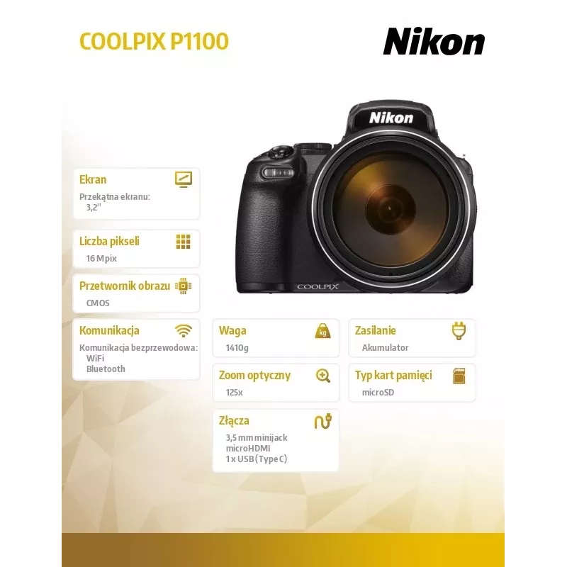 Kompaktiškas fotoaparatas Nikon COOLPIX P1100 16 MP CMOS 4K Ultra HD juodas