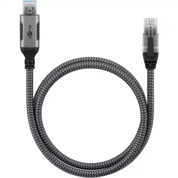 Ethernet kabelis USB-A 3.2 Gen1 kištukas > RJ-45 kištukas, LAN adapteris juodas/sidabrinis, 3 metrai, pintas tekstilinis apvalkalas