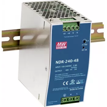 MEAN WELL NDR-240-48 perjungiamasis maitinimo šaltinis DIN bėgiui, 240W, 48V
