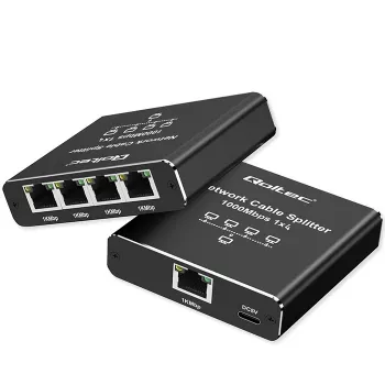 Ethernet mini jungiklis QOLTEC 52293 1x4 RJ45, 1 įėjimas 4 išėjimai, nevaldomas tinklo skirstytuvas