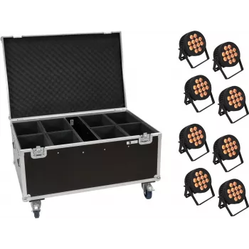 LED PAR šviesų rinkinys EUROLITE 20000881 – 8 šviestuvai, 12x8W QCL, su ratukais transportiniu dėklu