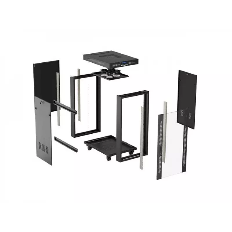 Tinklinis spintos stovas LANBERG 19 colių 24U 600x800 mm juodas su stiklo durelėmis ir LCD išpjova (Flat Pack) v2