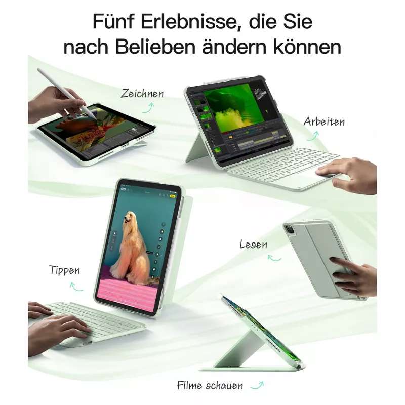Inateck KB04122 Keyboard Folio klaviatūra su dėklu iPad 11, QWERTZ, žalia