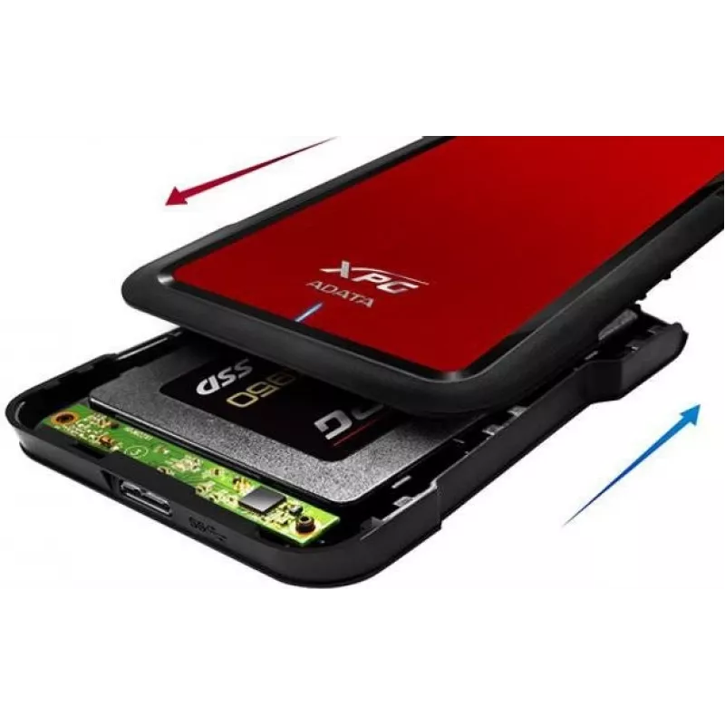 ADATA EX500 išorinis HDD/SSD dėklas Juodas, Raudonas 2,5 colio