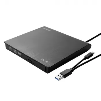SAVIO AK-59 Išorinis plonas CD/DVD įrašytuvas R/RW - USB-C/USB-A, juodas