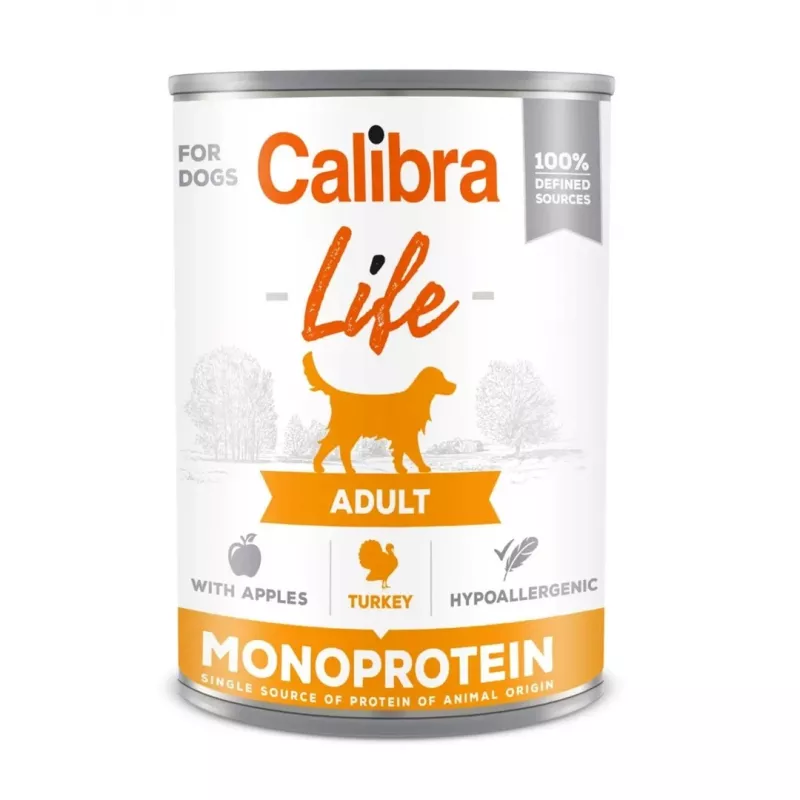 Šlapias šunų ėdalas Calibra Life Adult Turkey with Apples 400 g – pilnavertis konservuotas pašaras, 9% baltymų, 7% riebalų, be grūdų