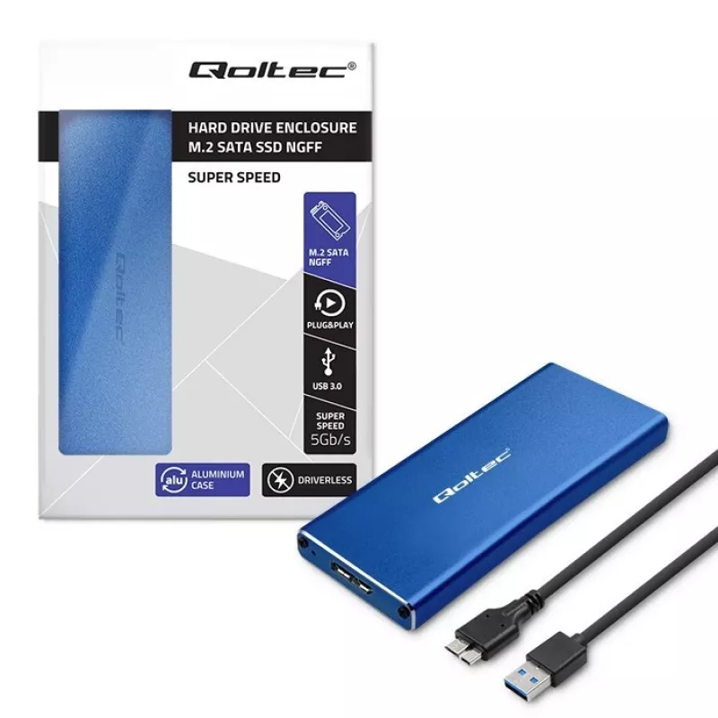 Išorinis SSD korpusas QOLTEC 51832 – M.2 SATA, USB 3.0, iki 2TB, mėlynas, 4 lizdai
