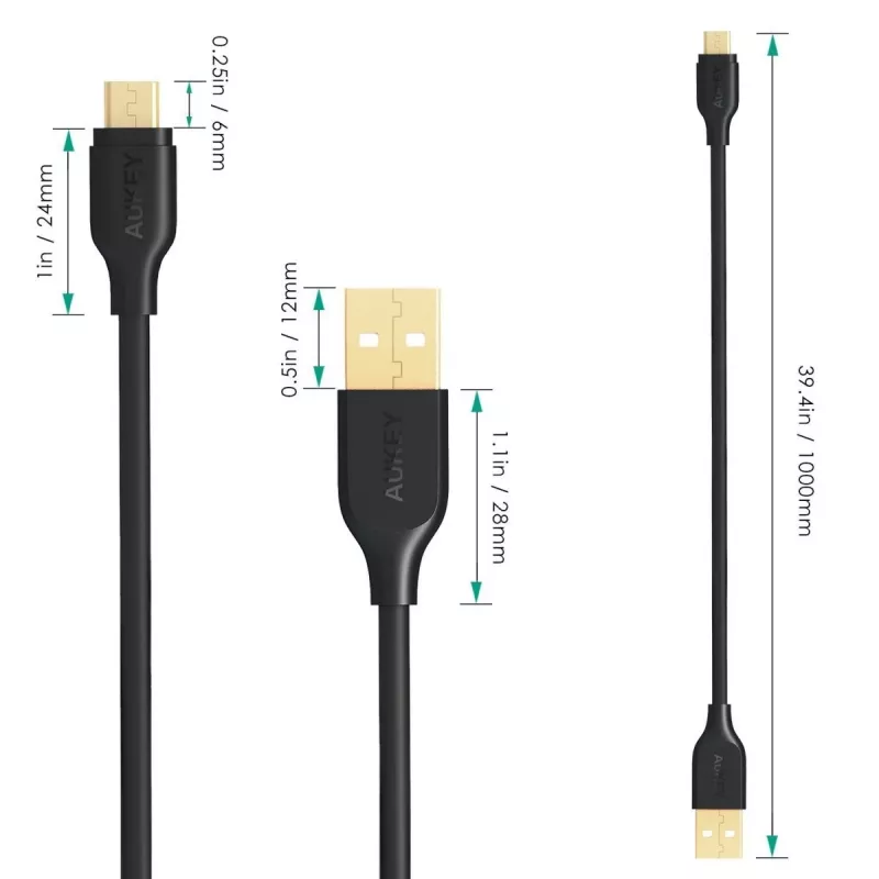 AUKEY CB-MD1 Black greito įkrovimo laidas micro USB-USB | 1m | 5A | 480 Mbps