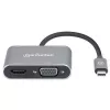 Manhattan USB-C dokų stotelė / šakotuvas, 4 prievadai: HDMI, USB-A, USB-C ir VGA, su Power Delivery (PD) 87W – reikalingas išorinis USB-C įkroviklis (neįtrauktas). Maitinama per USB (nereikia išorinio maitinimo šaltinio), kai PD nenaudojamas. Aliuminis