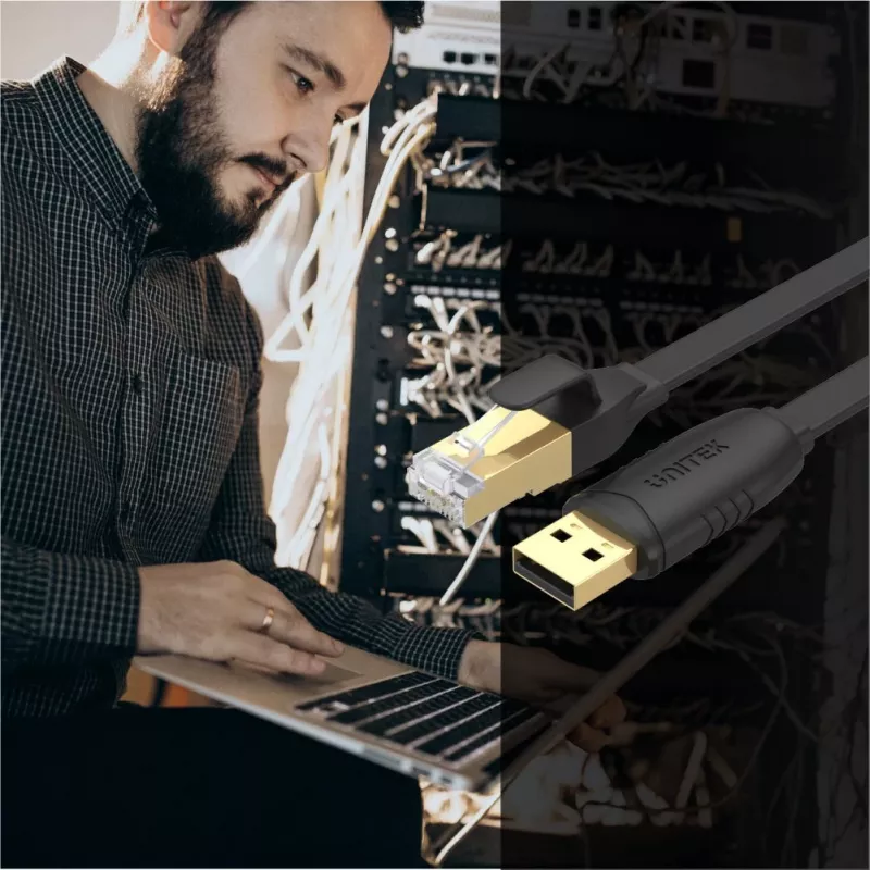 Unitek Y-SP02001B USB 2.0 į RJ-45 konsolinis kabelis, 1,8 m, juodos spalvos