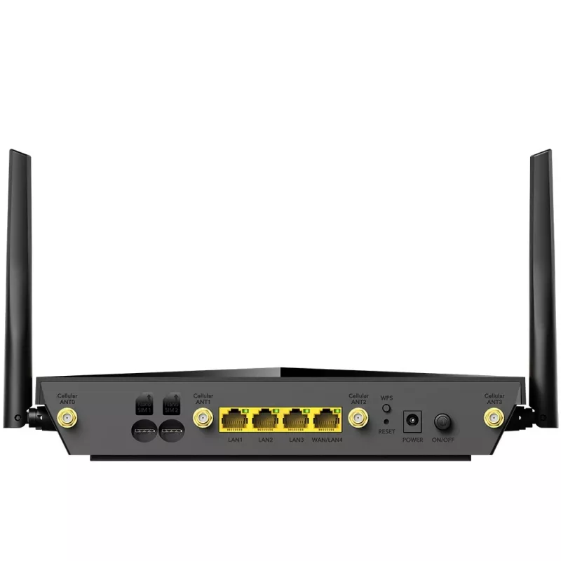 Stalinis belaidis maršrutizatorius Cudy P5 — Dviejų juostų Wi‑Fi 6, 5G Sub6, dvi NanoSIM, Gigabit Ethernet, 6 nuimamos antenos, 256MB RAM