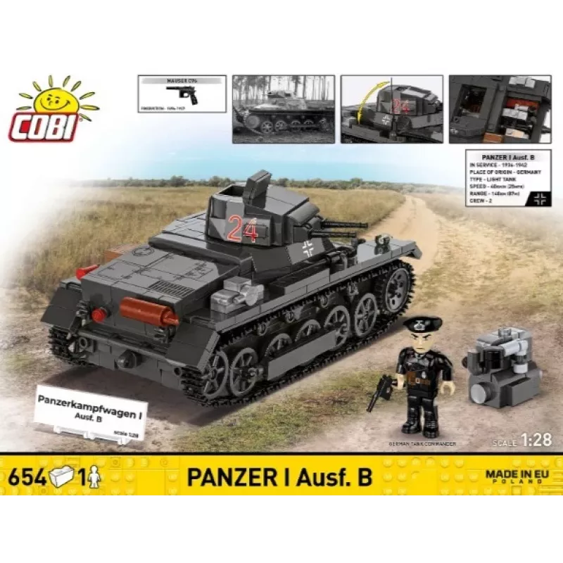 Konstruktorius Cobi Panzer I Ausf. B – 654 detalės, detalus tanko modelis