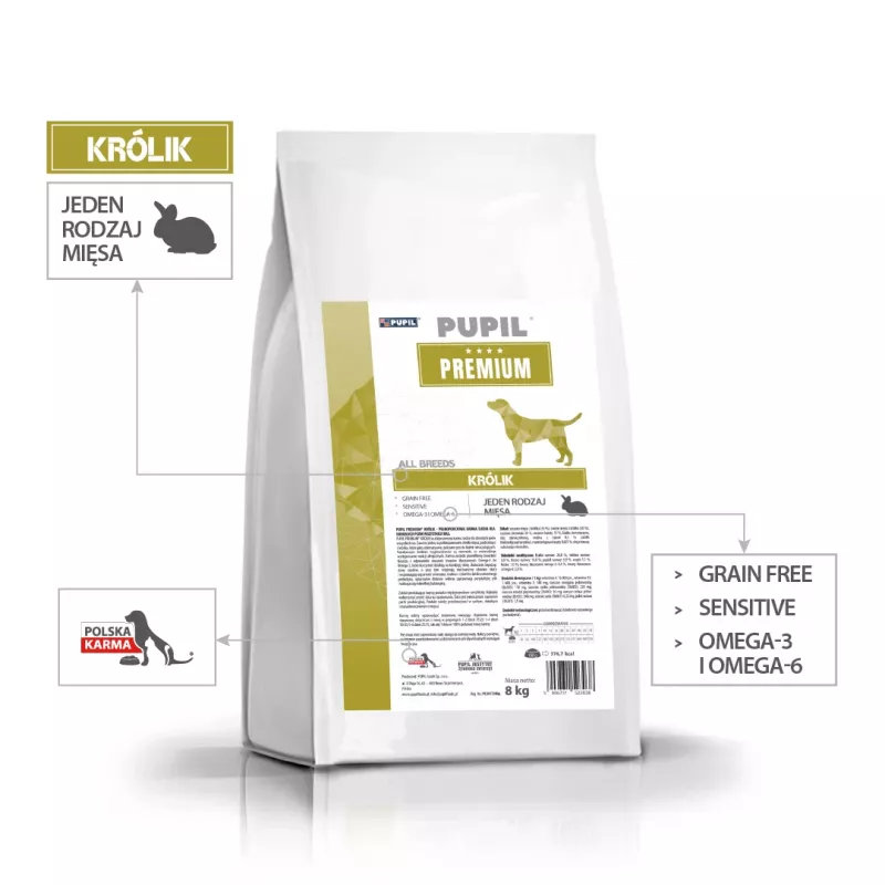 PUPIL Premium All Breeds Rabbit - sausas šunų maistas - 8 kg