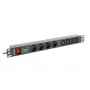 Maitinimo paskirstymo blokas LANBERG PDU-04E04I-0200-IEC-BK — 1U, 4 lizdai C13 (E tipas), 2 m laidas, 10 A, 220–250 V