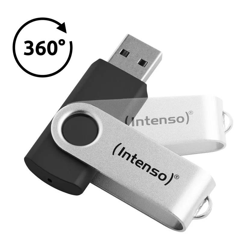 Intenso USB atmintukas Office Line, 64 GB, USB-A, 3.2 Gen 1x1, juodas-sidabrinis, su sukamu žiedu