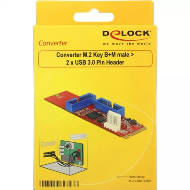 Delock Converter M.2 Key B+M vyriškas > 2 x USB 3.0 vidiniai šukiniai lizdai - USB adapteris - M.2 kortelė - USB 3.0 (vidinis) x 2 (62843)