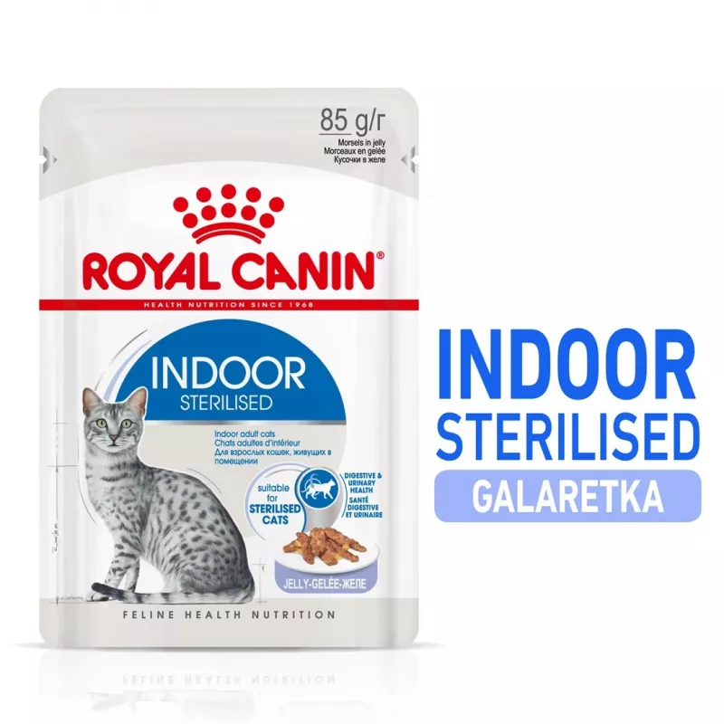 Šlapias kačių ėdalas Royal Canin Indoor Sterilized 85 g maišelis – suaugusioms sterilizuotoms katėms, paukštienos skonis, pakuotė 12 x 85 g