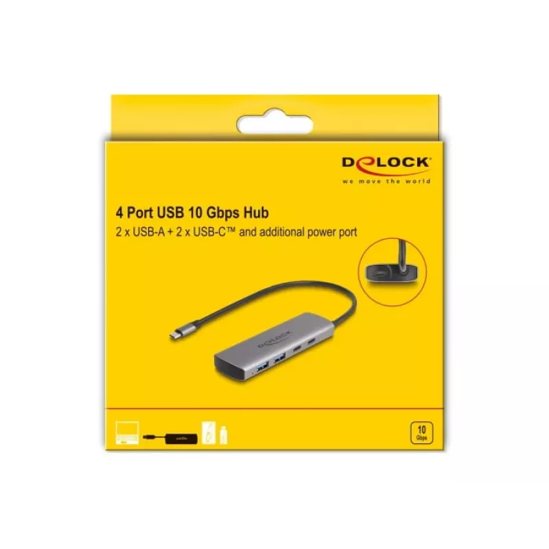 USB šakotuvas DeLOCK 64299, metalinis, USB 3.2 Gen 2, 4 prievadai