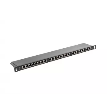 Patch panel Lanberg PPS6-0024-B 24 prievadų, 19 colių, 0,5U, ekranuotas, 6 kategorija