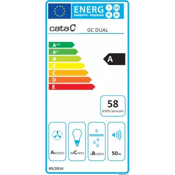 CATA Gartraukis GC DUAL A 45 XGWH, energijos efektyvumo klasė A, plotis 45 cm, 820 m³/h, liečiamas valdymas, LED, baltas stiklas