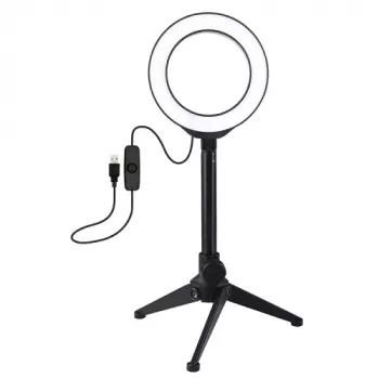 PULUZ LED žiedinė šviesa 12 cm su stalo trikoju iki 21,8 cm, USB