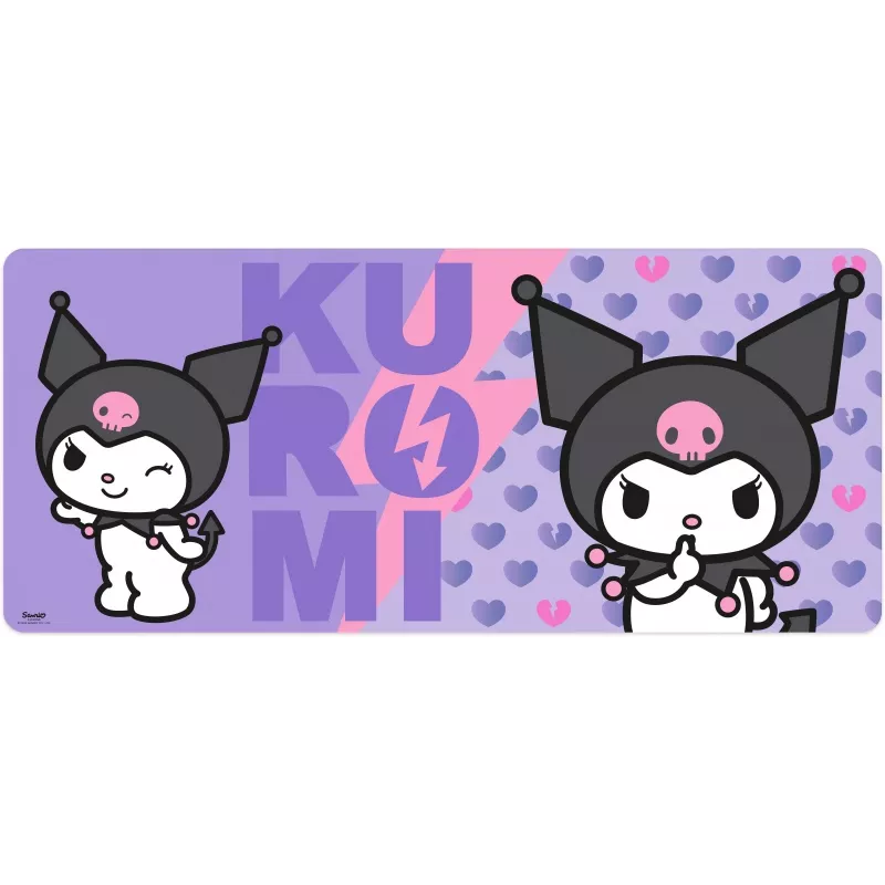 Pelės kilimėlis vaikams Kids Euroswan 80x30 cm Hello Kitty Kuromi, didelis stačiakampis stalinis/gamingo kilimėlis