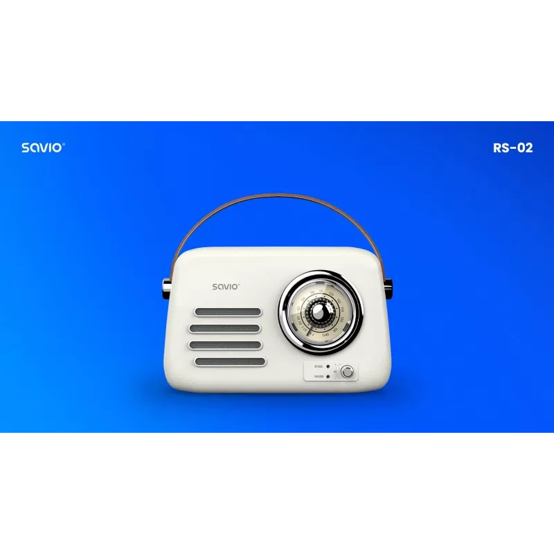 Nešiojamas radijo imtuvas SAVIO RS-02 – analoginis FM imtuvas, Bluetooth 5.3, USB maitinimas, 3 W, baltas