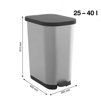 ROTHO Ribo Silver - šiukšliadėžė su pedalais – 35 l