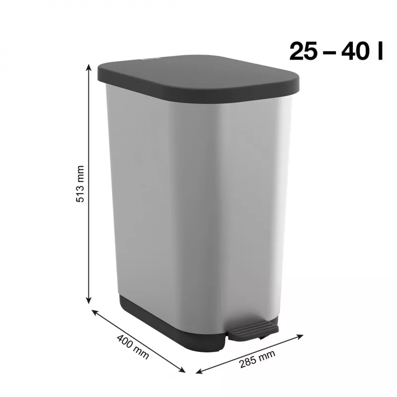 ROTHO Ribo Silver - šiukšliadėžė su pedalais – 35 l
