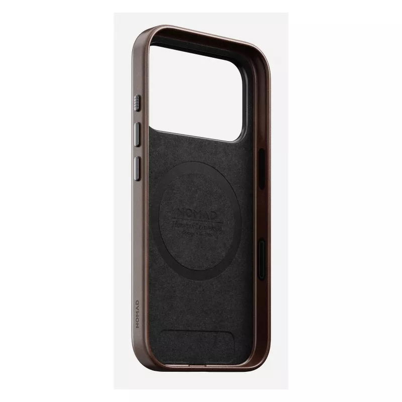 Mobilaus telefono dėklas Nomad Traditional Leather Case, skirtas iPhone 17 Pro, oda, mikropluoštas, tinka 6,3 colio (16 cm) ekranui, ruda spalva