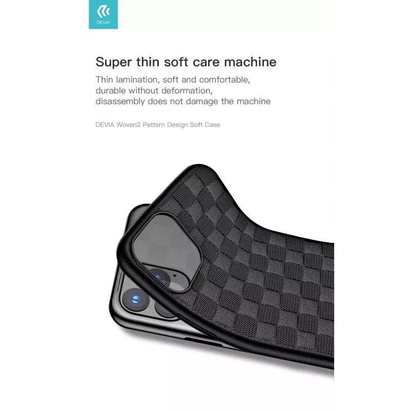 Minkštas dėklas Devia Woven2 iPhone 11 Pro Max – raudonas raštuotas tekstilinis apdaila