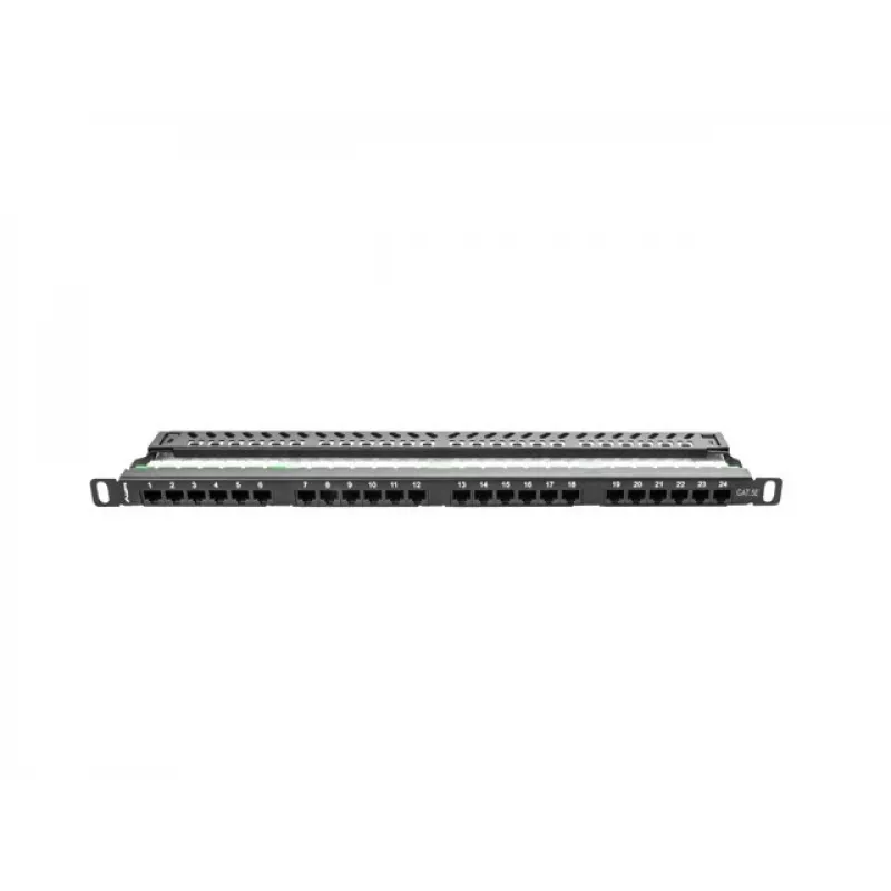 Lanberg PPU5-0024-B - 24 prievadų RJ-45 Cat5e skydelis, 19 colių, 0,5U, juodas
