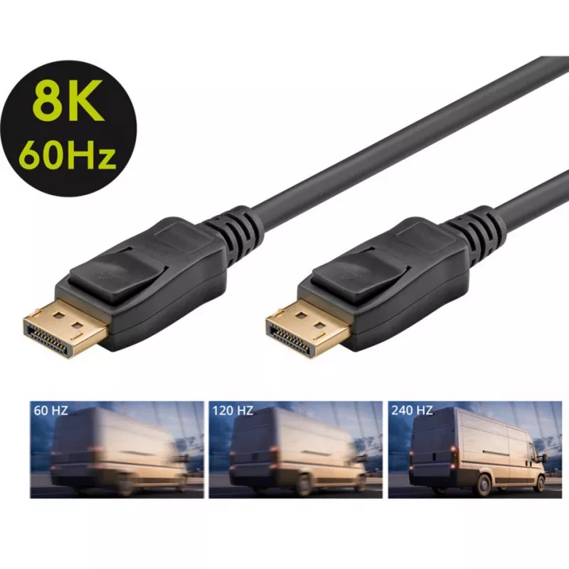 Essential Cable DisplayPort Kištukas > DisplayPort Kištukas, 8K / 120Hz (juoda, 5 Metrai, 40 Gbit/s, DisplayPort 2.0 / 2.1)
