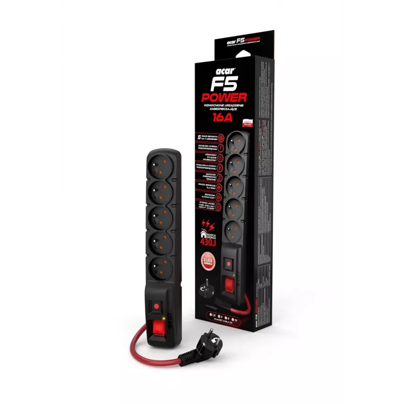 ACAR F5 POWER Black 5 lizdų 230 V 10 m