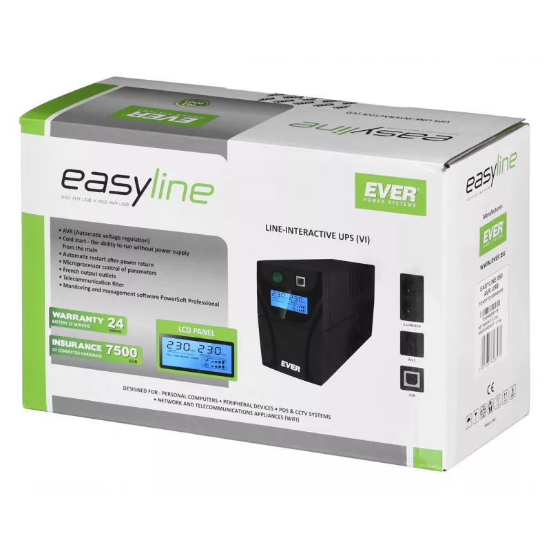 Ever EASYLINE 850 AVR USB nepertraukiamo maitinimo šaltinis (UPS) 0.85 kVA / 480 W, 2 lizdai
