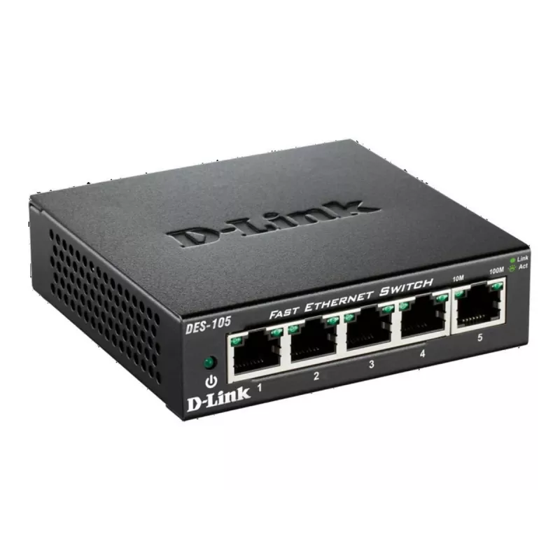 D-Link DES-105 nevaldomas L2 jungiklis, 5 prievadai, metalinis korpusas