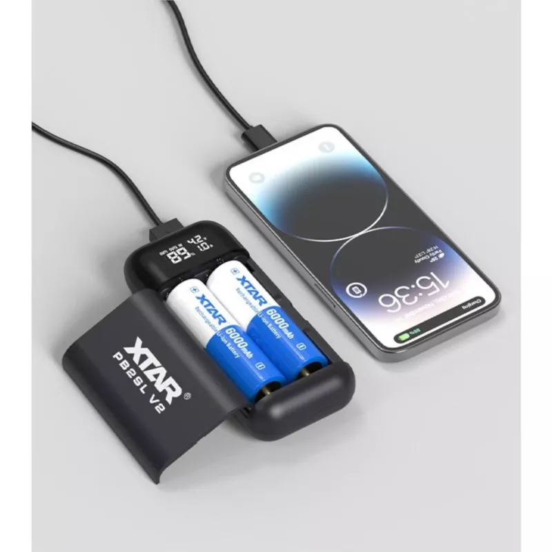 Įkroviklis / power bank ličio jonų baterijoms 18650 / 20700 / 21700 Xtar PB2SL V2 juodas