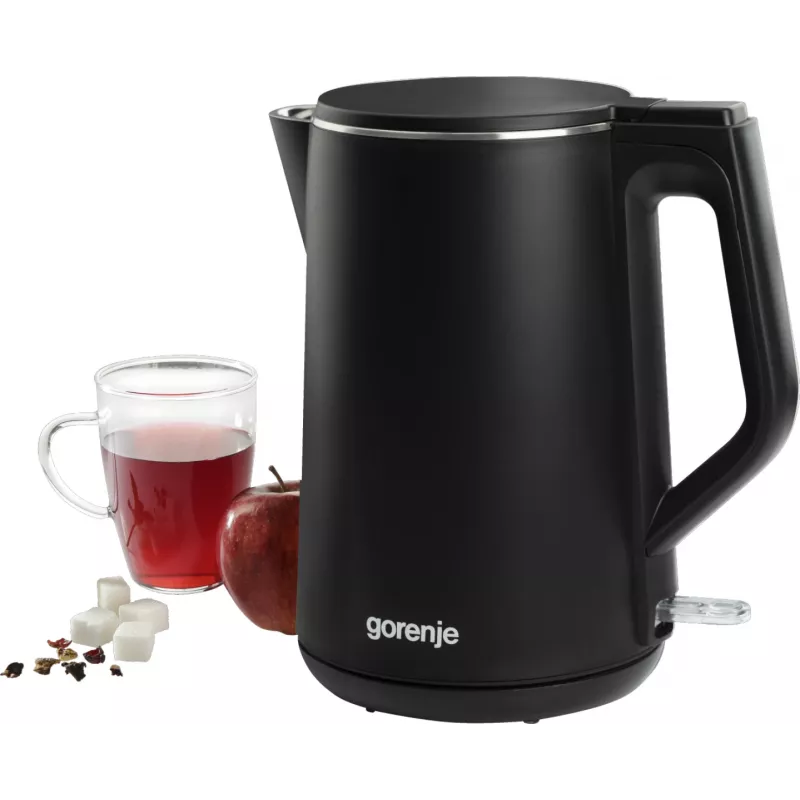 Elektrinis virdulys Gorenje K15DWBK – 1,5 l, 2200 W, juodas, mygtukų valdymas, 360° pagrindas