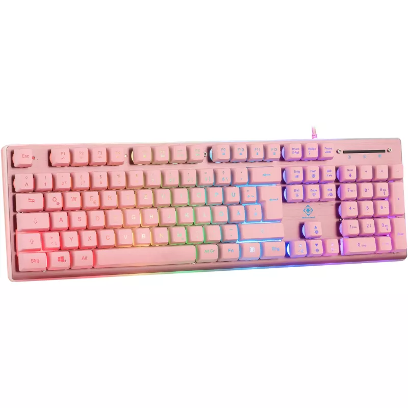 Deltaco GAM-021-RGB-P-DE – pilno dydžio (100%) USB membraninė klaviatūra, QWERTZ išdėstymas, rožinė