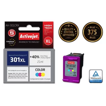 Activejet AH-301CRX rašalo kasetė (suderinama su HP 301XL CH564EE; Premium; 21 ml; spalvota)