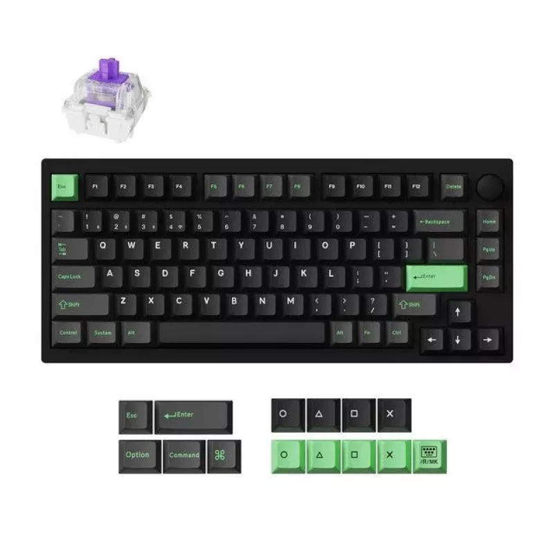 Mechaninė klaviatūra Keychron P1 H-M1Z 75% laidinė ir belaidė USB, RF, Bluetooth 5.2, RGB foninis apšvietimas, juoda, baterija iki 100 h, USB-C