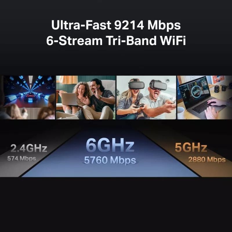 TP-Link Archer BE9300 maršrutizatorius, trijų juostų „Wi-Fi 7“, iki 9214 Mb/s, juodas