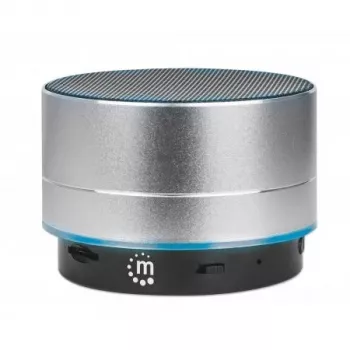 Manhattan Metallic Bluetooth garsiakalbis, atsparus vandeniui, diapazonas 10 m, microSD kortelių skaitytuvas, Aux 3,5 mm jungtis, USB-A įkrovimo laidas (5V), sidabrinis, trejų metų garantija