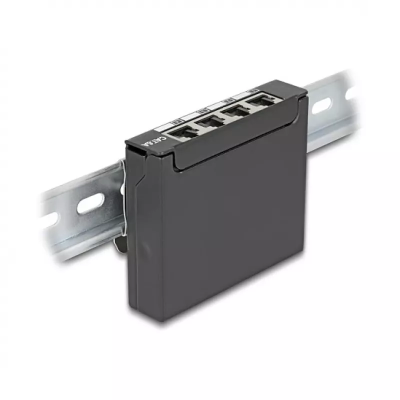 Patais skydelis DELOCK Mini Desktop RJ45 4 prievadų Cat.6A ekranuotas juodas metalas 90×22×93 mm