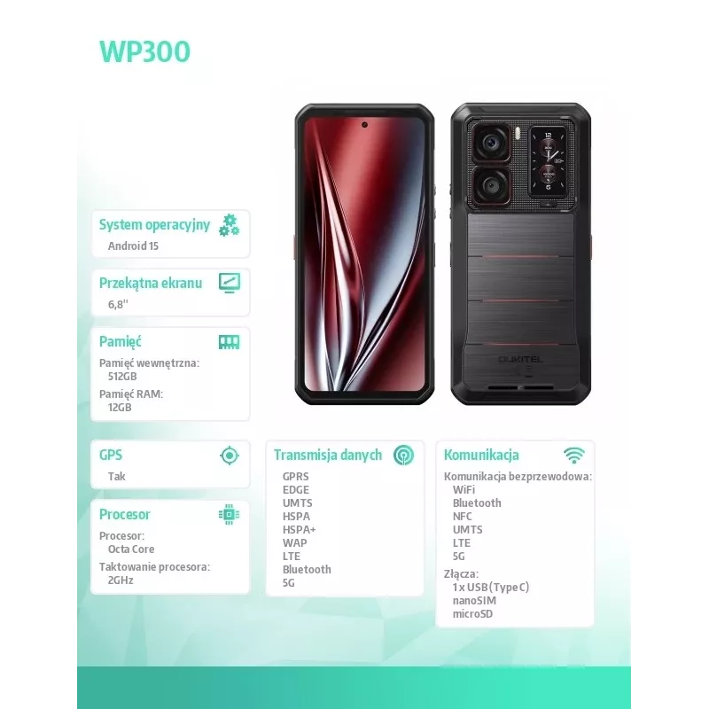 Išmanusis telefonas Oukitel WP300 6,3 colio 12 GB RAM 512 GB juodas