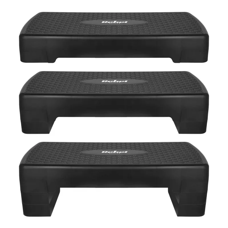 Rebel fitness laiptelių platforma – 3 aukščio lygiai, polipropilenas, neslystantis paviršius, 680×280 mm